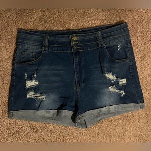 SHEIN Dark Blue Distressed Jean Shorts